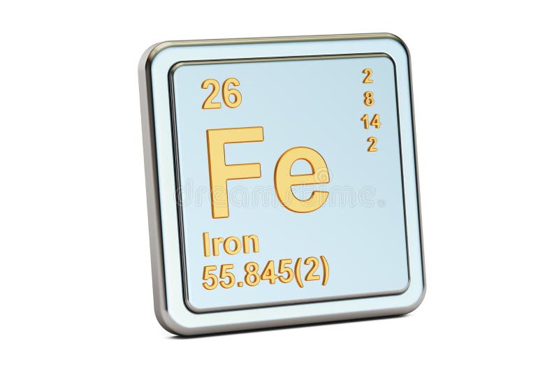 Ferrum, Iron Fe Chemical Element Sign. 3D Rendering Stock Illustration