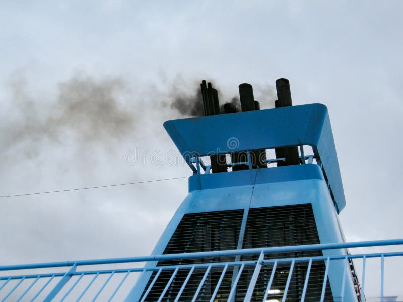 Ferry ship chimney smoking detail