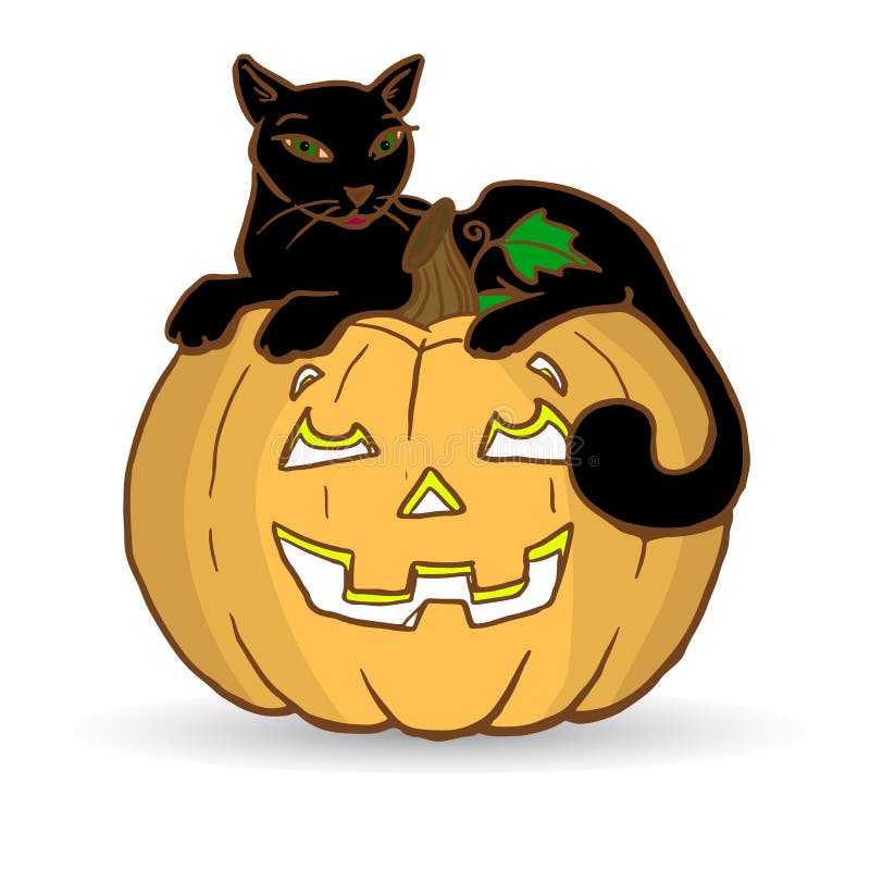 Festa Halloween, il gatto nero si trova su una zucca, fumetto royalty illustrazione gratis Festa Halloween, il gatto nero si trova su una zucca, fumetto royalty illustrazione gratis