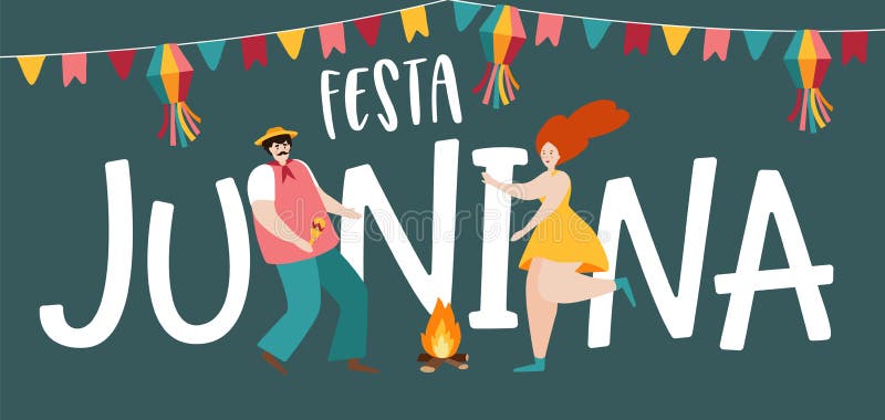 Festa junina, Sao Joao wakacje Brazylijczyka Czerwca przyjęcia kartka z pozdrowieniami, sieć sztandar Mężczyzny i kobiety taniec royalty ilustracja Festa junina, Sao Joao wakacje Brazylijczyka Czerwca przyjęcia kartka z pozdrowieniami, sieć sztandar Mężczyzny i kobiety taniec royalty ilustracja