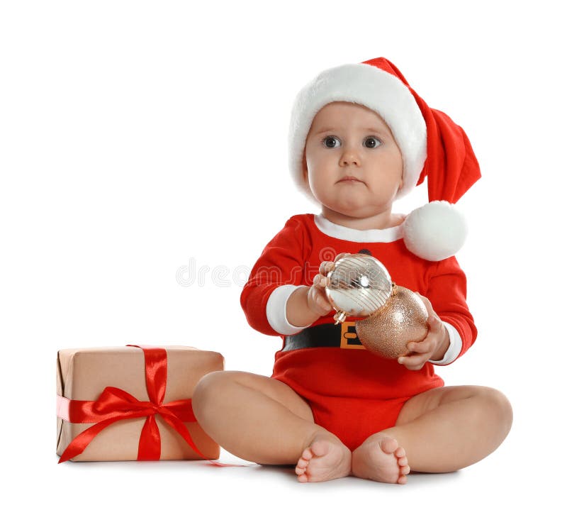ik ontbijt grijnzend Explosieven Festisch Geklede Kleine Baby Met Kerstcadeau Stock Foto - Image of  feestelijk, december: 159963394