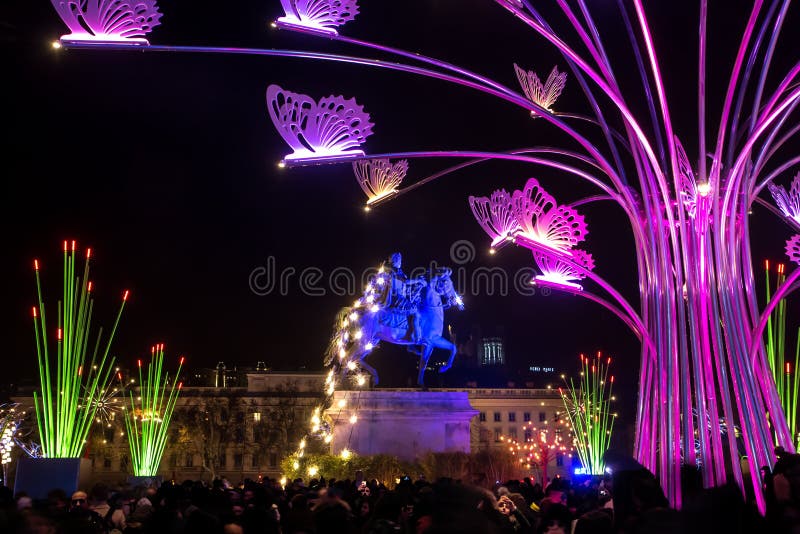 Festival de lumière à Lyon, français images libres de droits Festival de lumière à Lyon, français images libres de droits