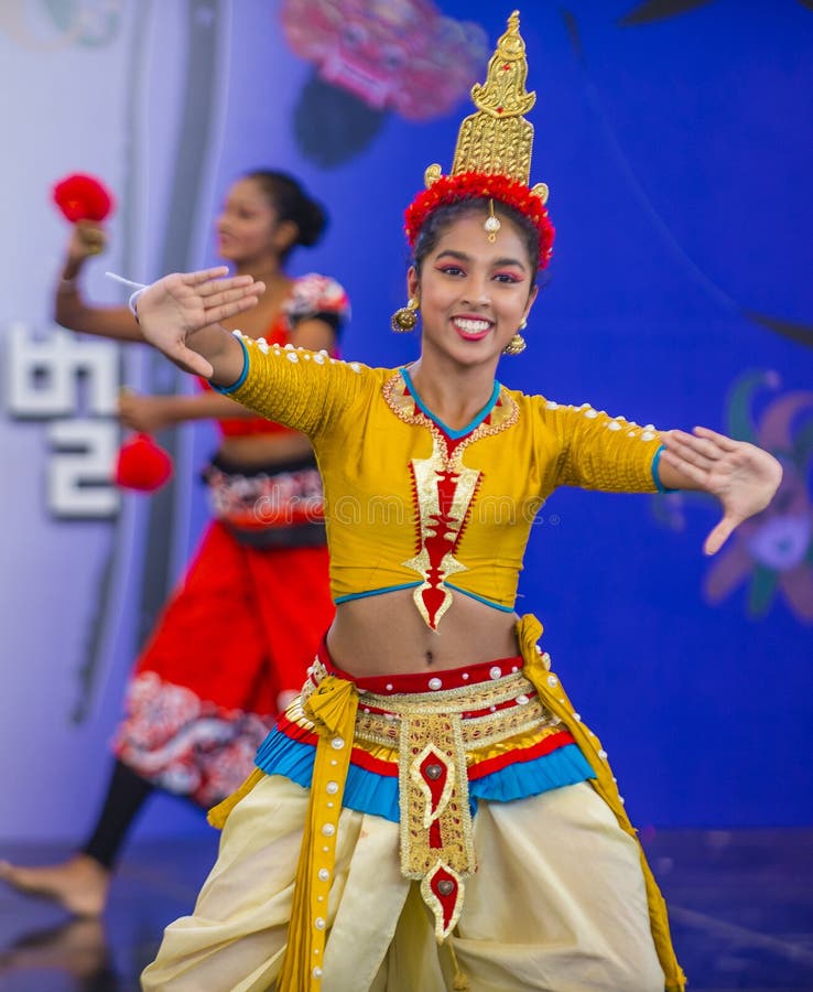 ANDONG , SOUTH KOREA - OCT 01 : Srilankan dancers from Hillwood College Dance Troupe perform at the Maskdance festival held in Andong South Korea on October 01 2018. ANDONG , SOUTH KOREA - OCT 01 : Srilankan dancers from Hillwood College Dance Troupe perform at the Maskdance festival held in Andong South Korea on October 01 2018