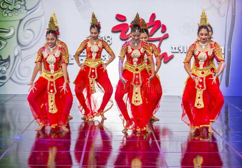 ANDONG , SOUTH KOREA - OCT 01 : Srilankan dancers from Hillwood College Dance Troupe perform at the Maskdance festival held in Andong South Korea on October 01 2018. ANDONG , SOUTH KOREA - OCT 01 : Srilankan dancers from Hillwood College Dance Troupe perform at the Maskdance festival held in Andong South Korea on October 01 2018