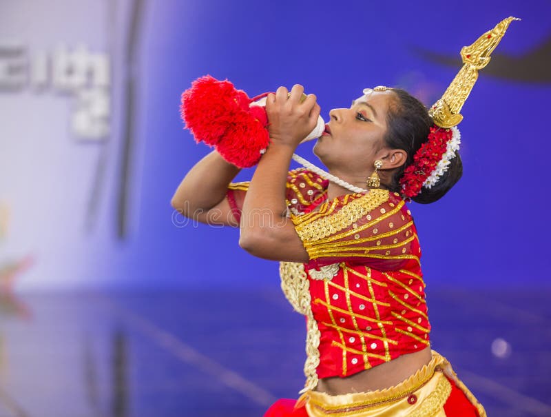 ANDONG , SOUTH KOREA - OCT 01 : Srilankan dancer from Hillwood College Dance Troupe perform at the Maskdance festival held in Andong South Korea on October 01 2018. ANDONG , SOUTH KOREA - OCT 01 : Srilankan dancer from Hillwood College Dance Troupe perform at the Maskdance festival held in Andong South Korea on October 01 2018