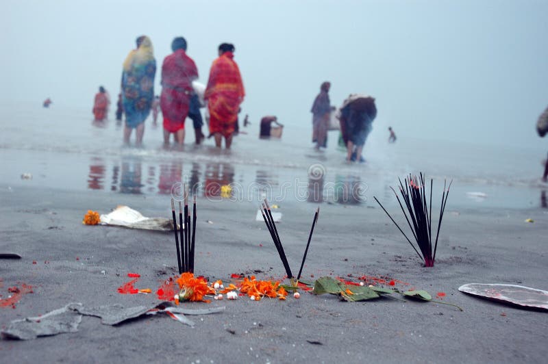 January 14, 2009-Ganga sagar, West Bengal, India - INSENCE STICK FOR GOD SHAKE. Gangasagar Mela is the largest fair, celebrated in West Bengal (INDIA). This fair is held where the Ganga river and the Bay of Bengal form a nexus. Hence the name Gangasagar Mela. This festival is celebrated during mid January every year and is a major attraction for millions of pilgrims from different parts of the country gather at Gangasagar, the point where the holy river Ganges meets the sea to take a dip and wash away all the earthly sins. January 14, 2009-Ganga sagar, West Bengal, India - INSENCE STICK FOR GOD SHAKE. Gangasagar Mela is the largest fair, celebrated in West Bengal (INDIA). This fair is held where the Ganga river and the Bay of Bengal form a nexus. Hence the name Gangasagar Mela. This festival is celebrated during mid January every year and is a major attraction for millions of pilgrims from different parts of the country gather at Gangasagar, the point where the holy river Ganges meets the sea to take a dip and wash away all the earthly sins.