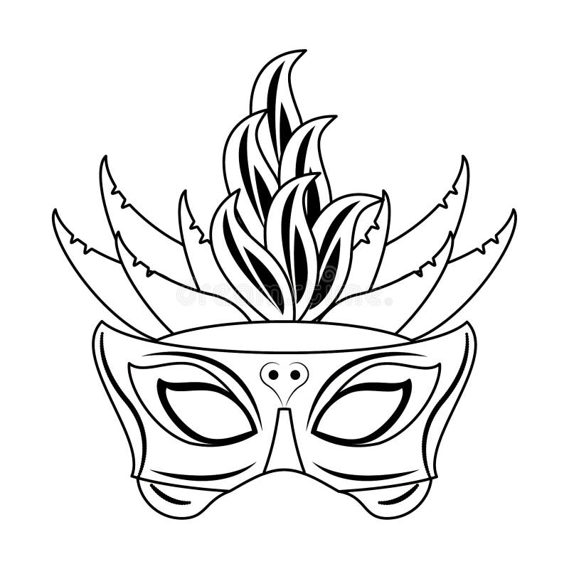 Festival Mask with Feathers in Black and White Stock Vector - Illustration  of decoration, beauty: 149072689