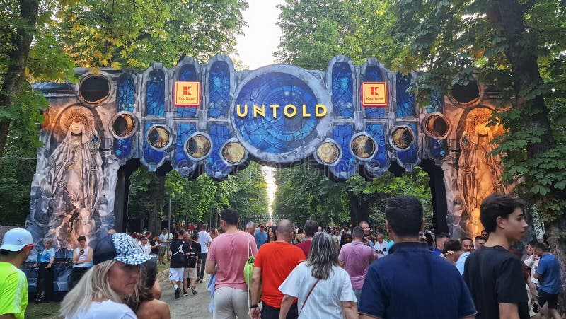 3-6 August 2023. Untold Festival, the largest electronic music festival held in Romania, on Cluj Arena stadium in Cluj-Napoca. Entrance in the Central Park, with the Untold sign. 3-6 August 2023. Untold Festival, the largest electronic music festival held in Romania, on Cluj Arena stadium in Cluj-Napoca. Entrance in the Central Park, with the Untold sign.