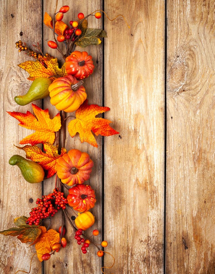 Festive Autumn Decor from Pumpkins, Berries and Leaves on a Rustic ...