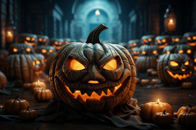 Festive Backdrop Vibrant Jack O Lanterns Light Up Orange Embracing Festive Backdrop Vibrant Jack O Lanterns Light Up Orange Embracing