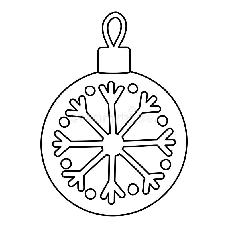 Festive Ball Decorated with Snowflake, Doodle Style Flat Vector Outline ...