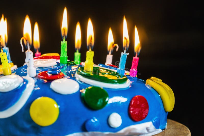 Festive Birthday Cake and Candles Stock Photo Image of food, burning