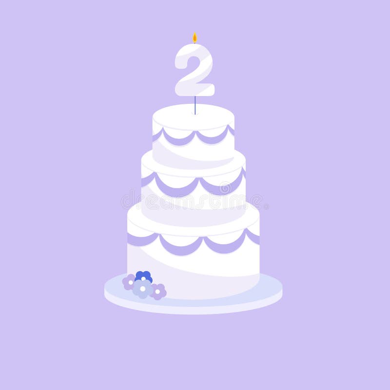 festive-cake-with-candle-age-two-in-flat-style-vector-illustration