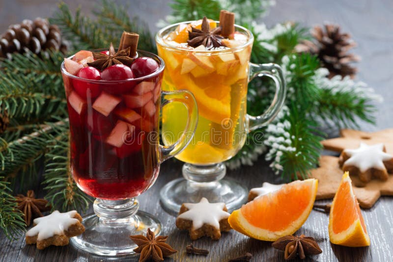 Festive Christmas beverages, biscuits and spices