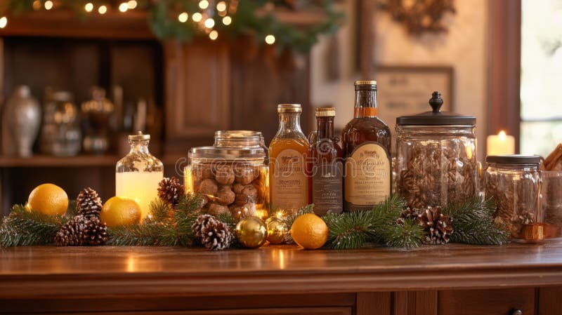 Festive Christmas Drinks and Treats Display royalty free illustration