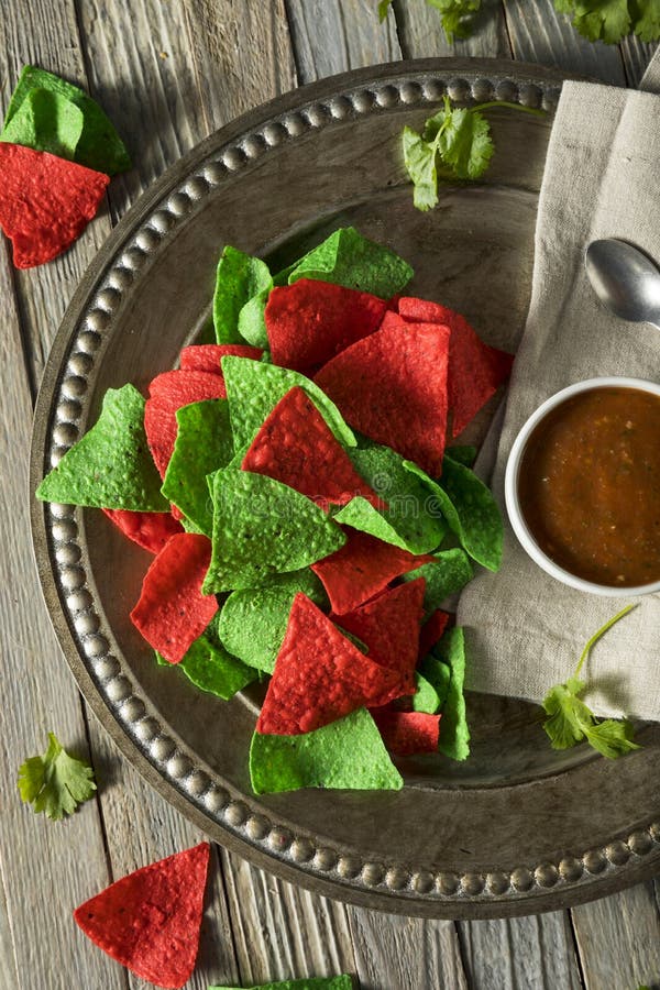 Festive Christmas Green and Red Tortilla Chips Stock Image Image of