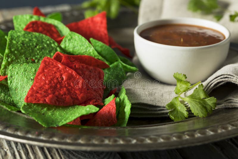 Festive Christmas Green and Red Tortilla Chips Stock Image Image of
