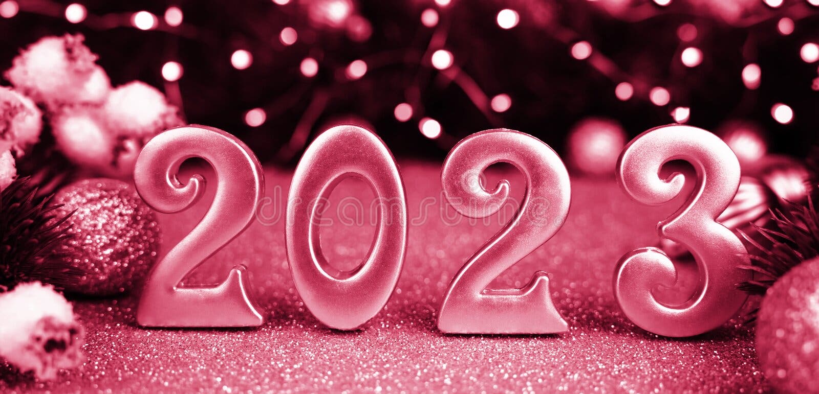 Festive New Years Composition with Number 2023 on a Pink Shiny ...