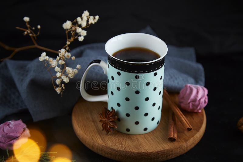 Festive Cozy Coffee Cup with Marshmallows among Christmas Bokeh ...