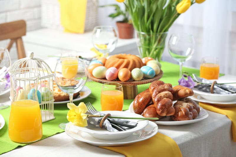 Festive Easter Table Setting with Traditional Meal Stock Image - Image ...