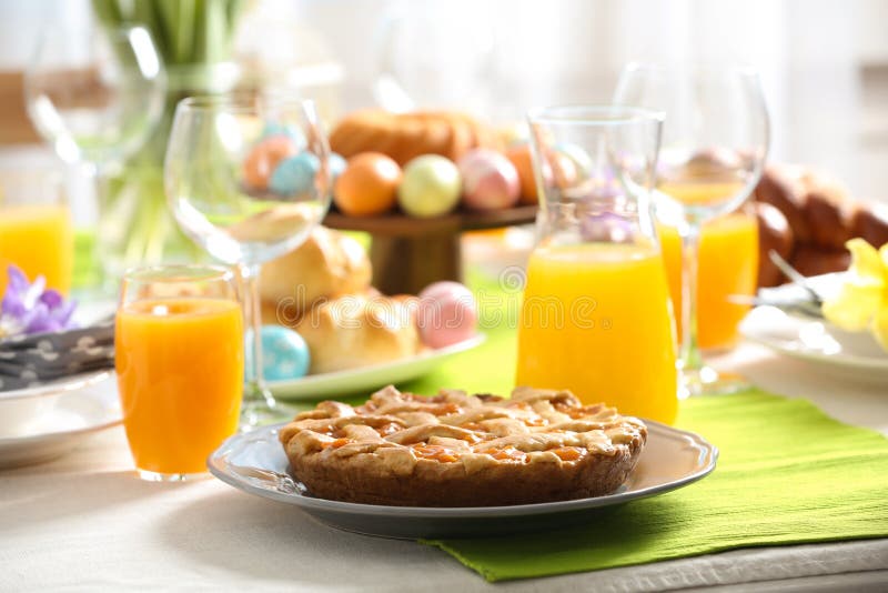 Festive Easter Table Setting with Traditional Meal Stock Photo - Image ...
