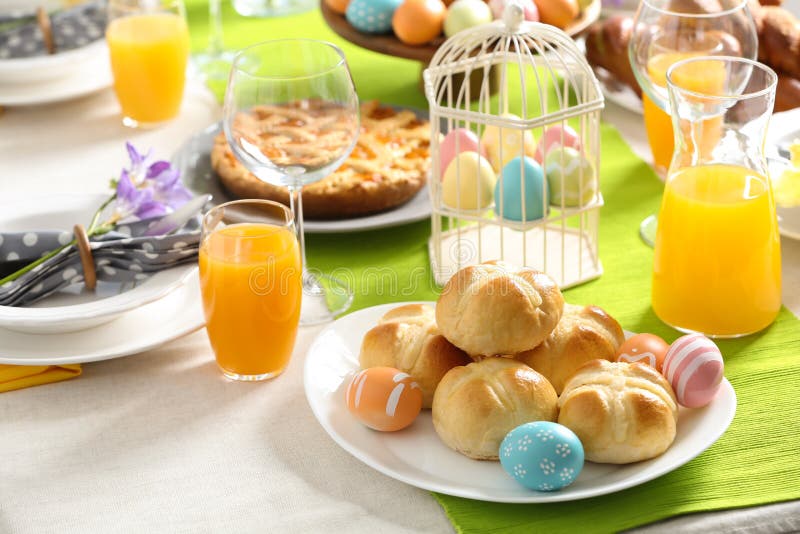 Festive Easter Table Setting with Traditional Meal at Home Stock Image ...