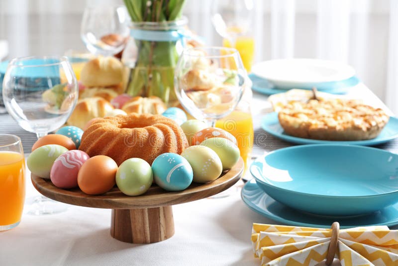 Festive Easter Table Setting with Traditional Meal Stock Image - Image ...