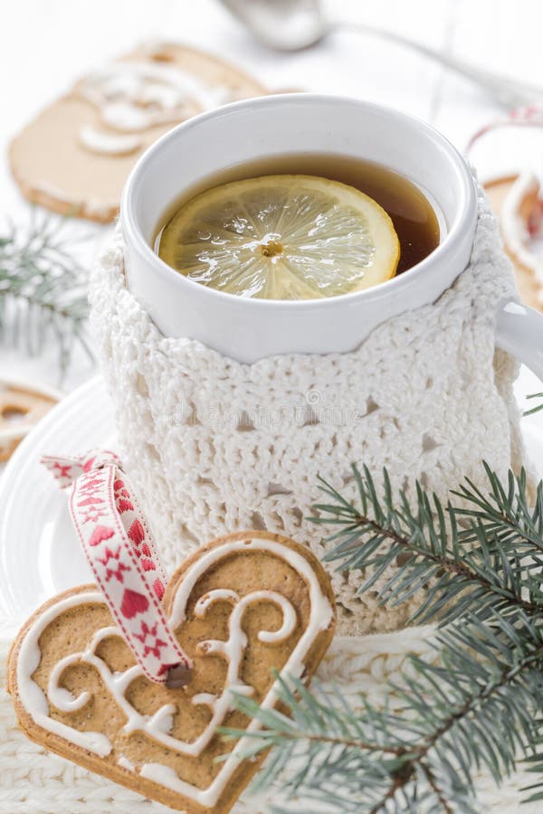 Festive Evening Tea Lemon Sweet Gingerbreads Stock Image - Image of ...