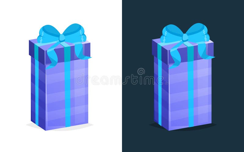 Festive gift in rectangular box with colored pattern and ribbon.
