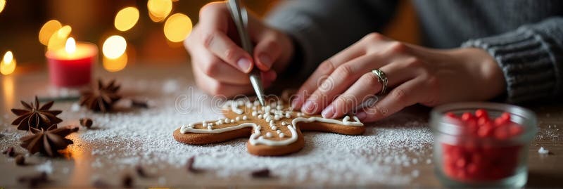 Festive gingerbread decoration for cozy winter holidays stock photo
