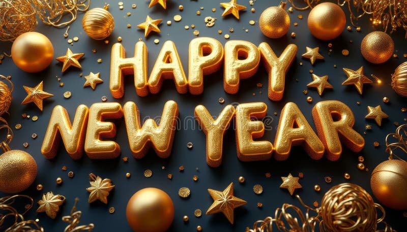 Festive golden Happy New Year greeting stock photo