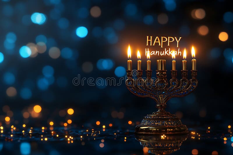 Festive Hanukkah Menorah med Glowing Candles och Bokeh Lights stock illustrationer