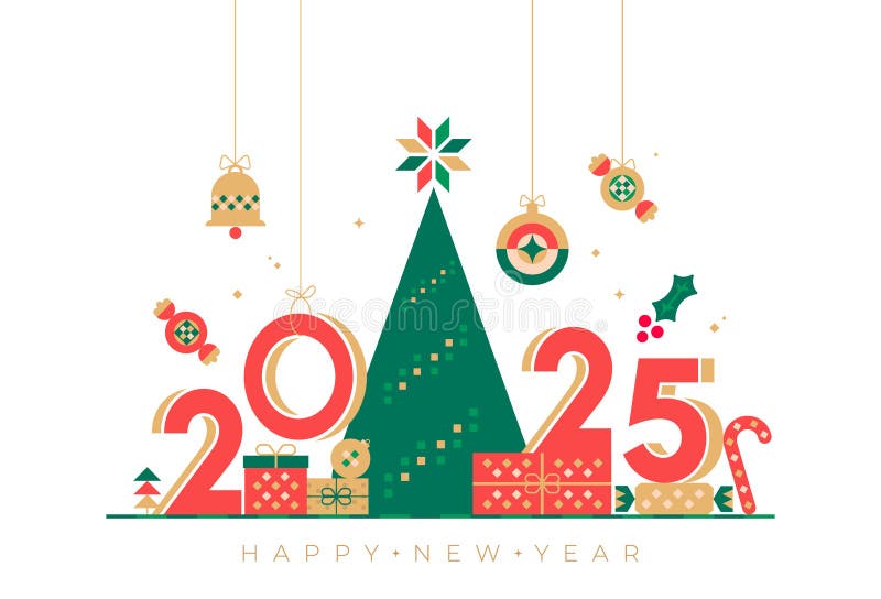 Festive Happy New Year 2025 invitation card stock illustration