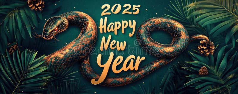 Festive new year greeting with a colorful snake illustration royalty free stock images