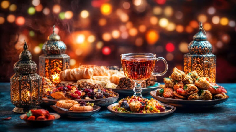 Festive Ramadan Treats and Tea With Lanterns royalty free illustration