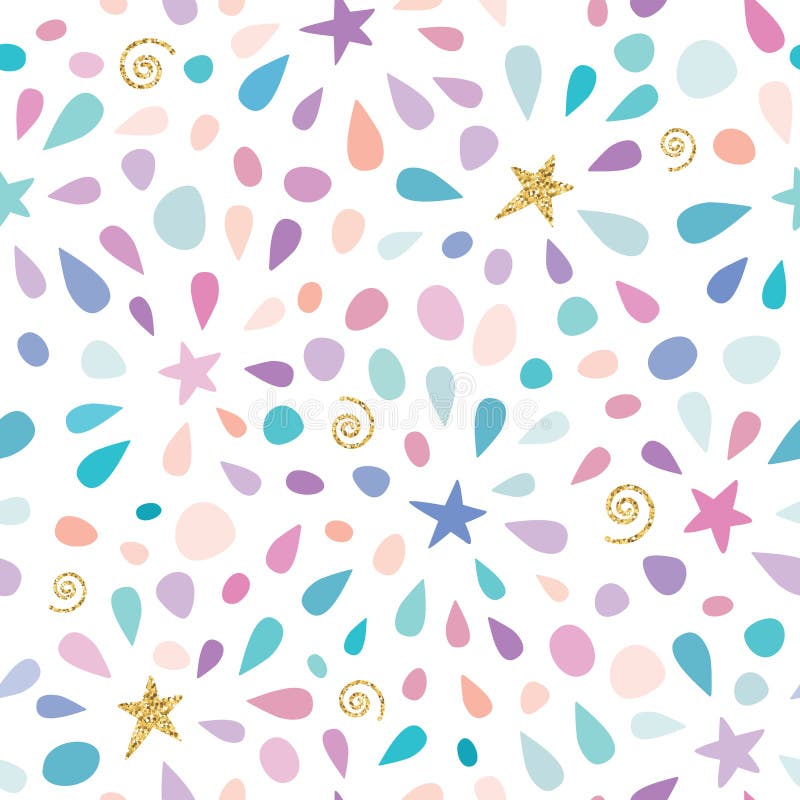 Festive seamless pattern with glitter confetti, stars and splashes. For birthday celebration. Vector