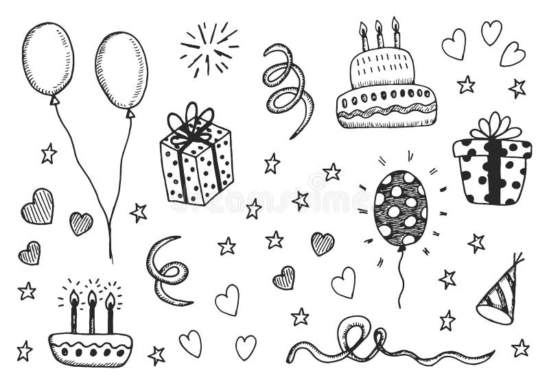 Festive set of objects vector hand sketches royalty free illustration