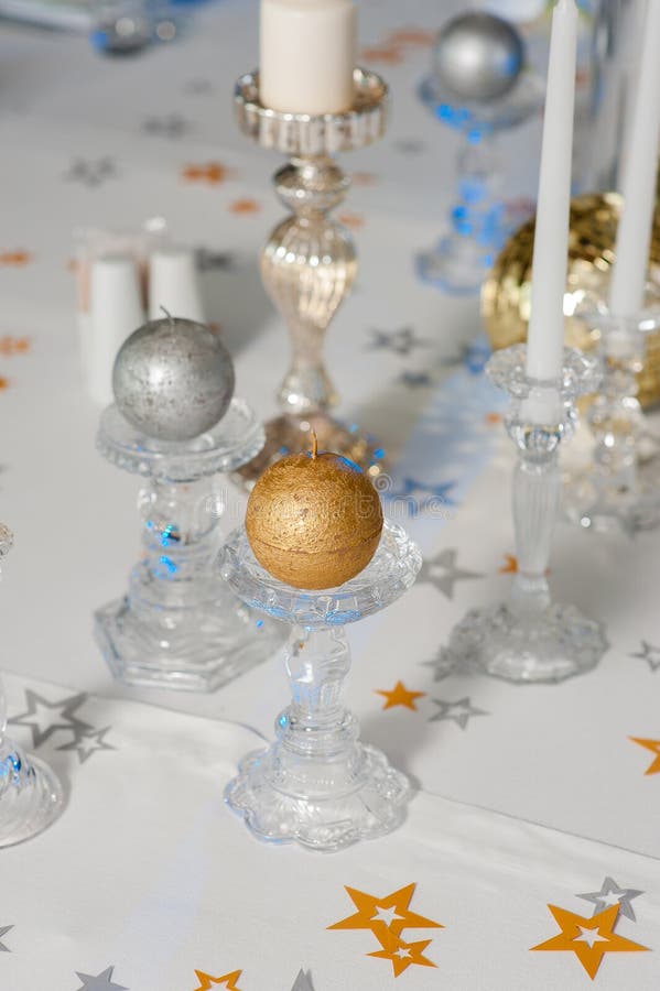 Festive Table Decorated with Candles Stock Image - Image of crystal ...