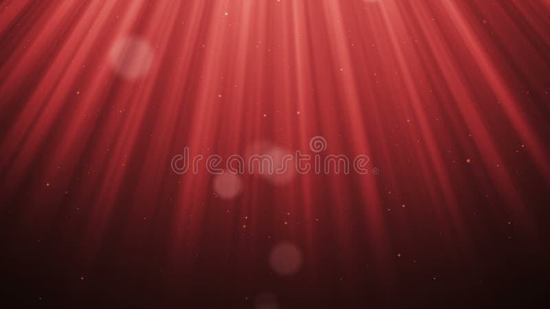 Festive volume light rays with glitter particles bokeh looped animated abstract cg motion red background. royalty free illustration