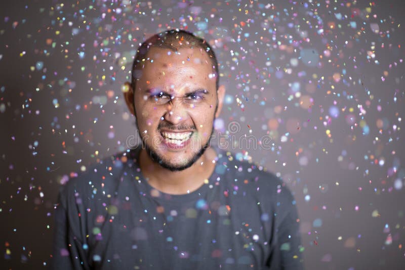 Festive Young Man Throwing Confetti Details Stock Photo Image of