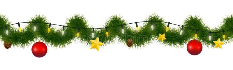 Festliche Wintergirlande für Website Weihnachts- und des neuen Jahresgirlande mit Koniferen-torse, Lichterkette, Stern, Glasverzi