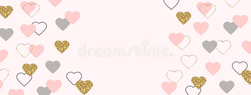 Festram. Gräns för glittguld och rosa hjärtan. valentindagsbakgrund. smart hjärtkonfetti. lyx royaltyfri illustrationer