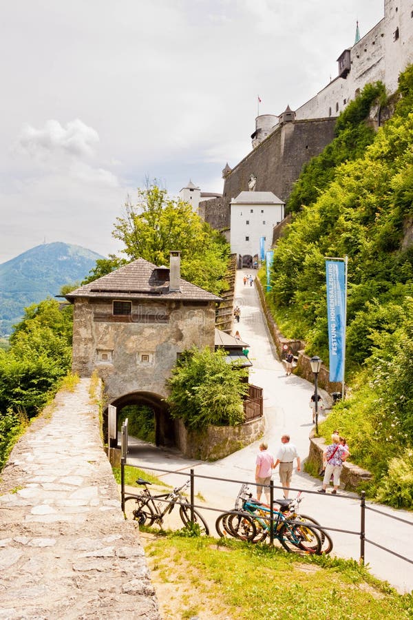 Festung Hohensalzburg Castle. Way up to the medieval castle in S