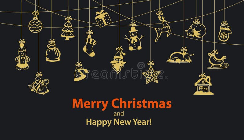 Festão sazonal da corda de suspensão do inverno do Feliz Natal e do ano novo feliz com artigos da decoração ilustração royalty free Festão sazonal da corda de suspensão do inverno do Feliz Natal e do ano novo feliz com artigos da decoração ilustração royalty free