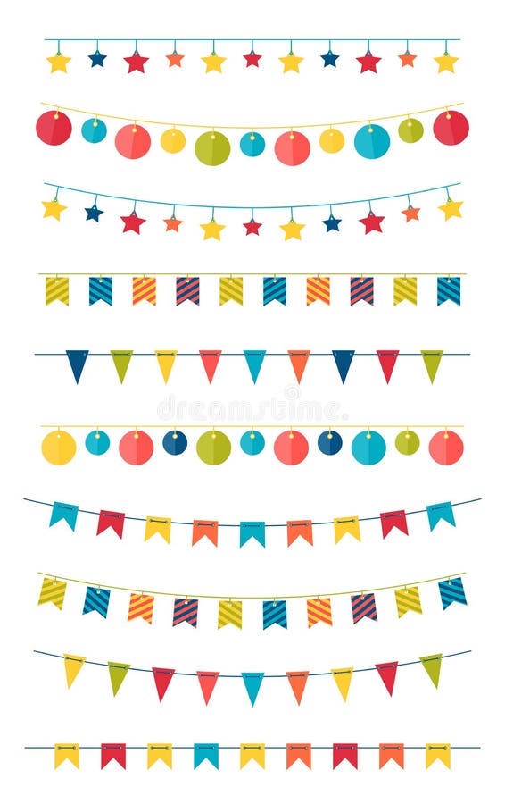 Festões lisas ajustadas das estamenhas com ornamento ilustração royalty free Festões lisas ajustadas das estamenhas com ornamento ilustração royalty free