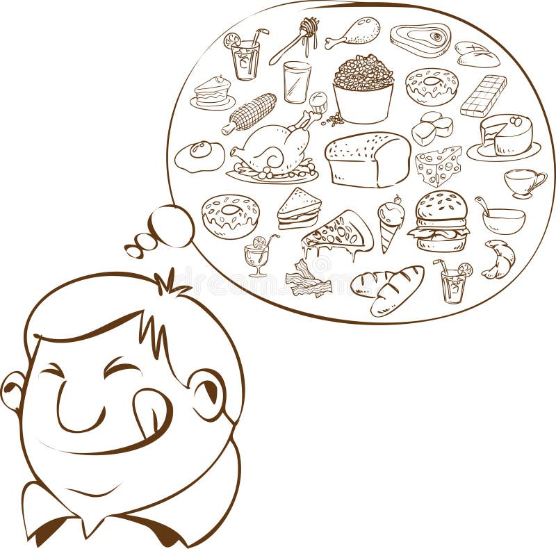 Fet man som drömmer för mat vektor illustrationer Fet man som drömmer för mat vektor illustrationer