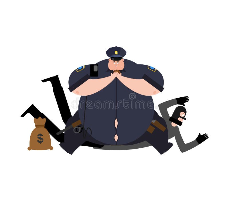 Fet snut- och rånareförsening Tjock polis och inbrottstjuv arres stock illustrationer Fet snut- och rånareförsening Tjock polis och inbrottstjuv arres stock illustrationer