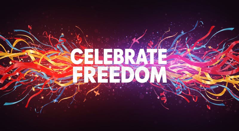 Fet vit text som läser CELEBRATE FREEDOM centreras mot en dynamisk vektor illustrationer