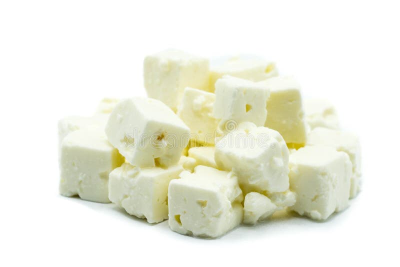 Feta Cheese Cubes Isolated on White Background Stock Photo Image of