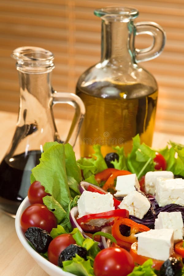 Feta Cheese Salad, Olive Oil & Balsamic Vinegar Stock Image Image of leaves, bowl 13263871